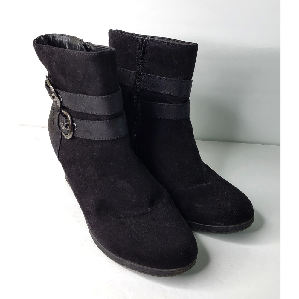 White‎ Mountain Sapphira Black Wedge Ankle Boots Buckle Straps Womens 10M